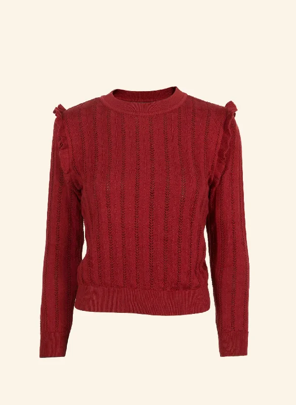 ---Diana Knitted Cotton Top - Red Ruffle