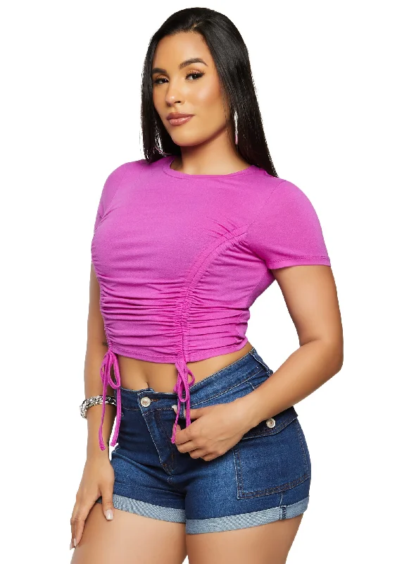 Haute Monde Ruched Short Sleeve Crop Top