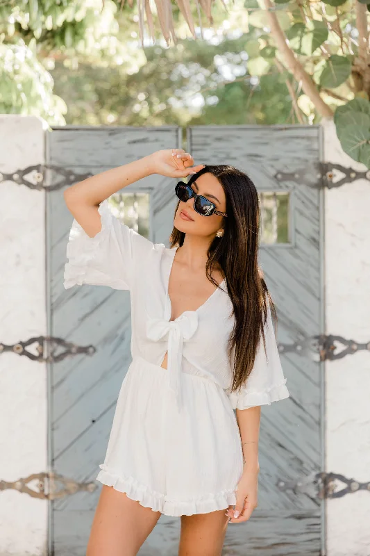 Walk In The Park White Gauze Tie Romper FINAL SALE